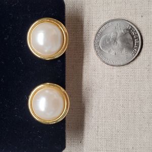 Napier pearl cabochon in gold clip earrings